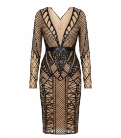 Goddiva Midi-jurk “Geometric Sequin Plunge Midi” black Outlet
