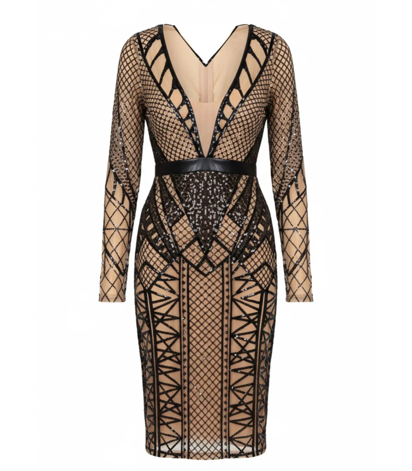 Goddiva Midi-jurk “Geometric Sequin Plunge Midi” black Outlet