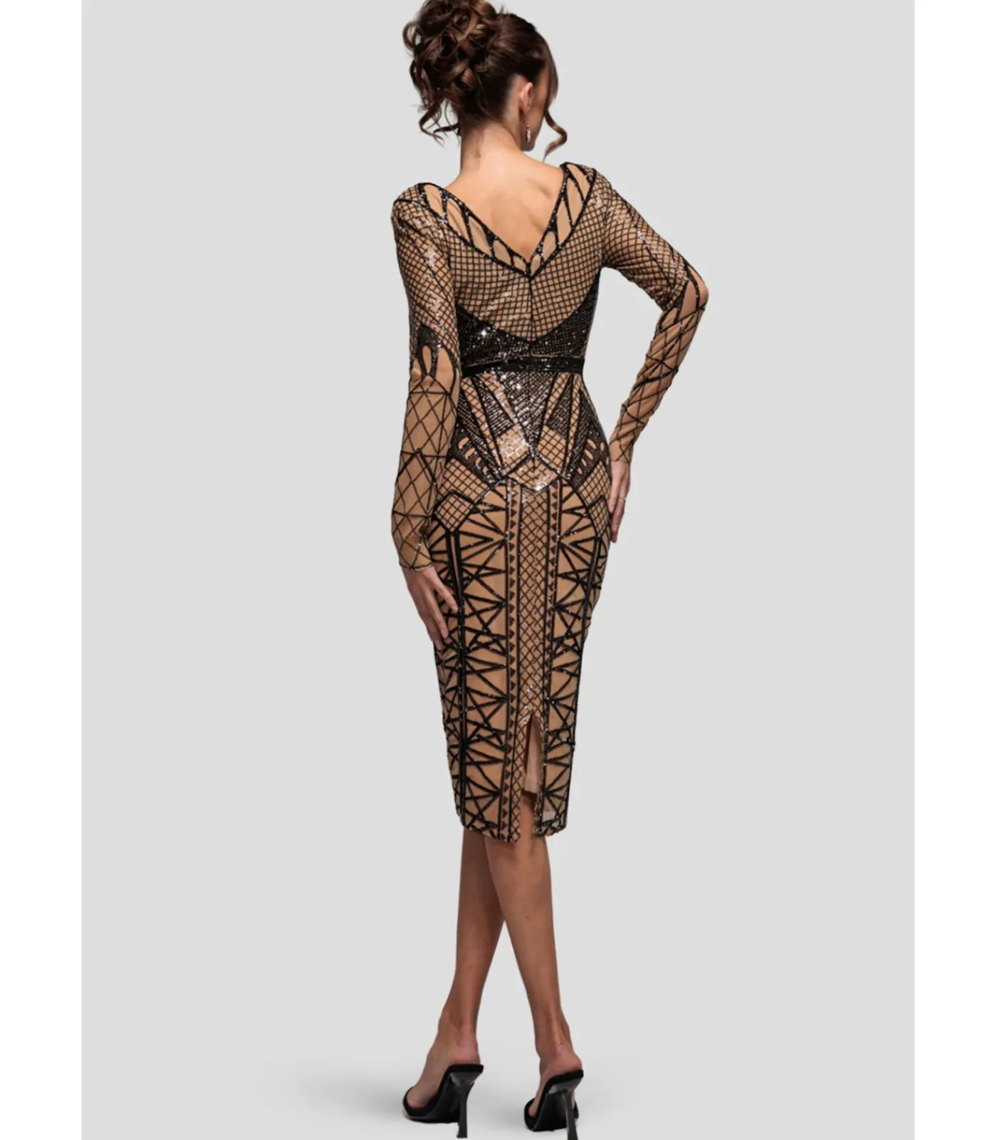 Goddiva Midi-jurk “Geometric Sequin Plunge Midi” black Outlet