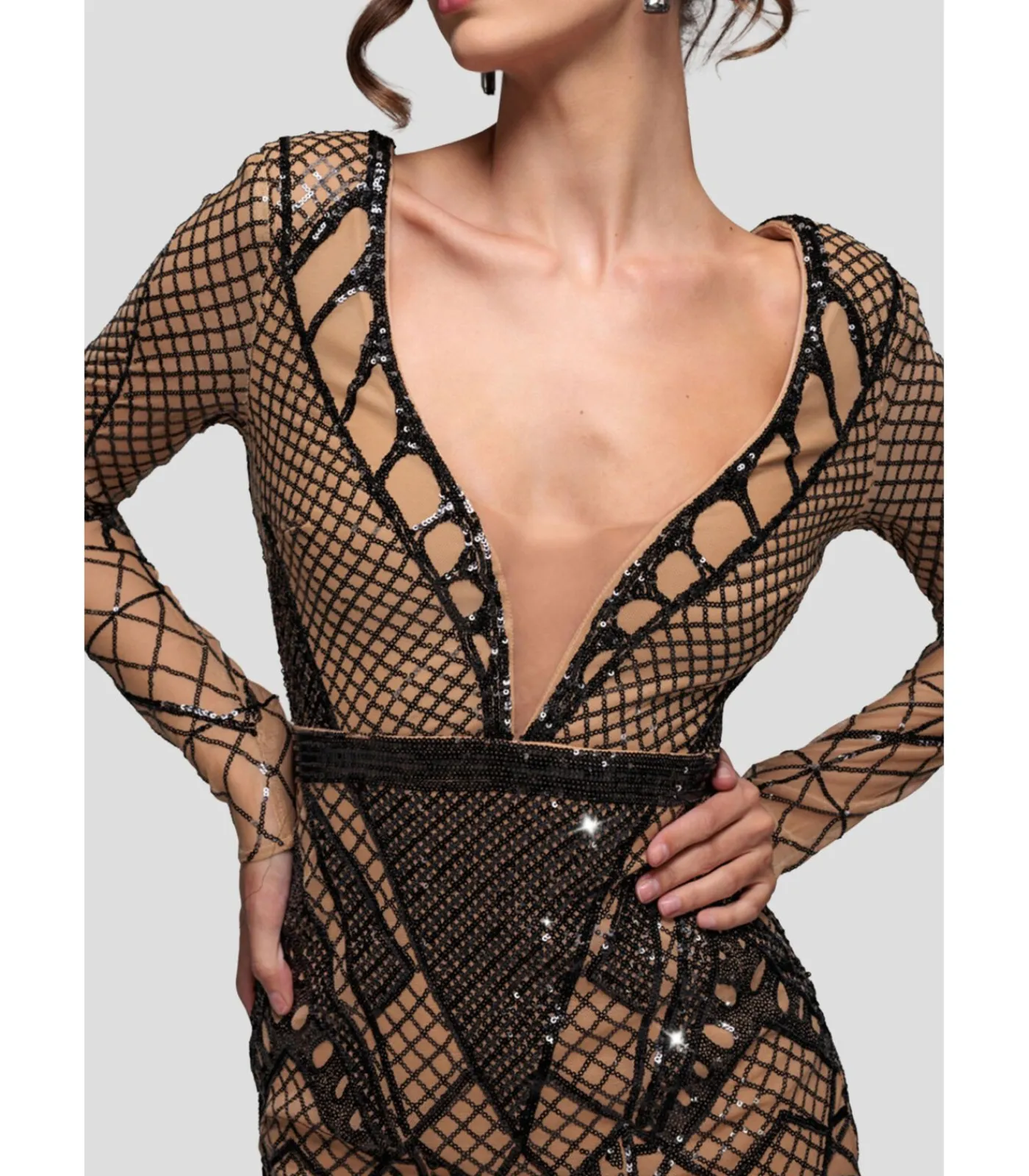 Goddiva Midi-jurk “Geometric Sequin Plunge Midi” black Outlet