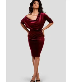 Goddiva Midi-jurk “Glitter Velvet Cowl Neck Sheath Midi Dress” darkRed Online