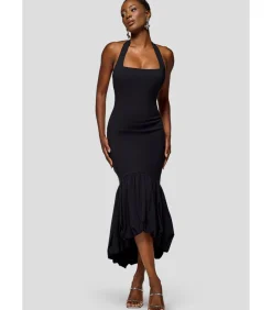 Goddiva Midi-jurk “Halter Neck Puff Hem Mermaid Midaxi Dress” black Discount