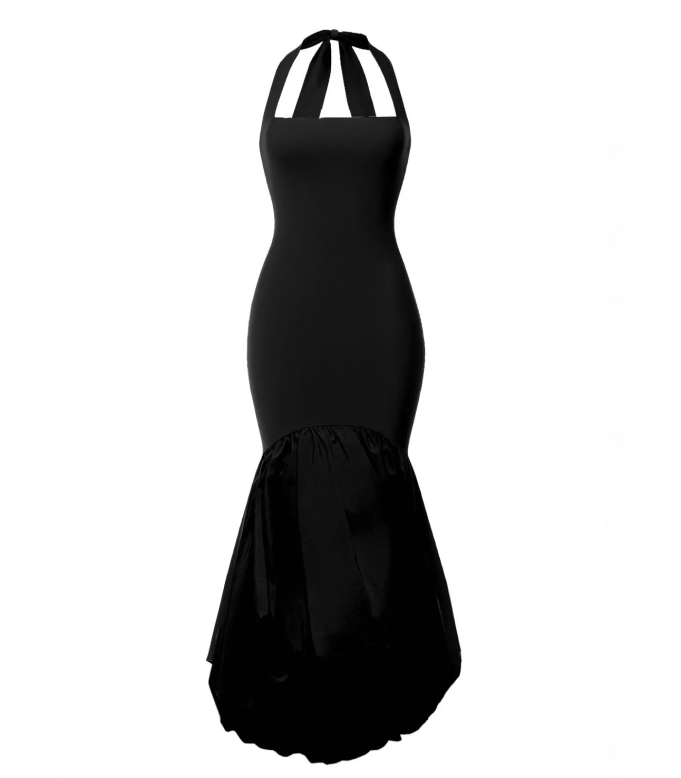 Goddiva Midi-jurk “Halter Neck Puff Hem Mermaid Midaxi Dress” black Discount