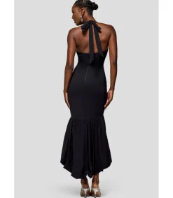 Goddiva Midi-jurk “Halter Neck Puff Hem Mermaid Midaxi Dress” black Discount