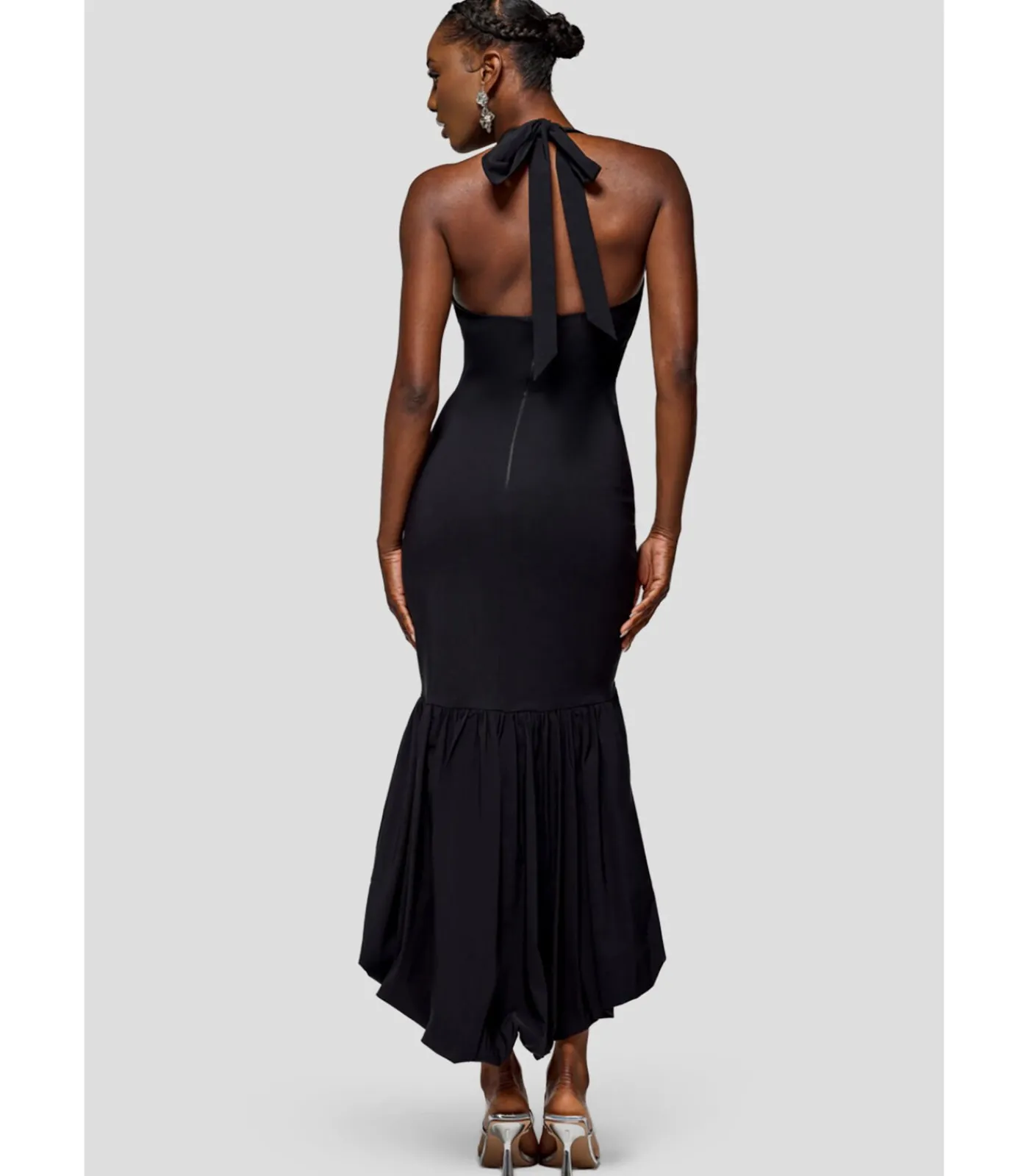 Goddiva Midi-jurk “Halter Neck Puff Hem Mermaid Midaxi Dress” black Discount