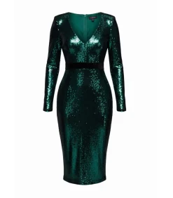 Goddiva Midi-jurk “Liquid Sequin Midi With Corsage” oliveGreen Best
