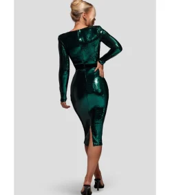Goddiva Midi-jurk “Liquid Sequin Midi With Corsage” oliveGreen Best
