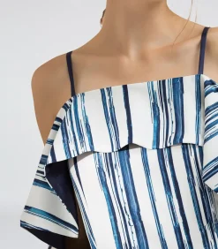 Smart & Joy Midi-jurk met dun bandje en ruche in gestreepte print blue Online