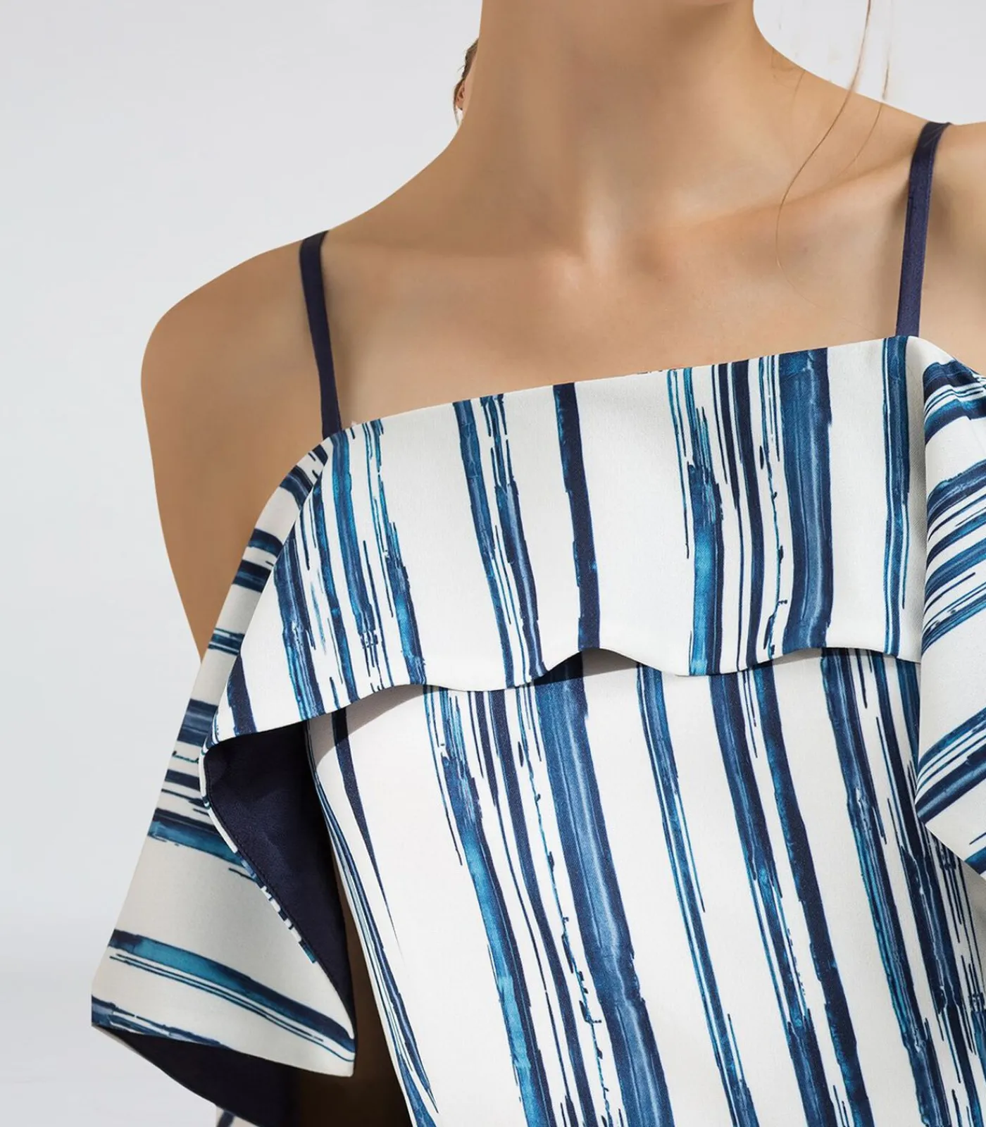Smart & Joy Midi-jurk met dun bandje en ruche in gestreepte print blue Online
