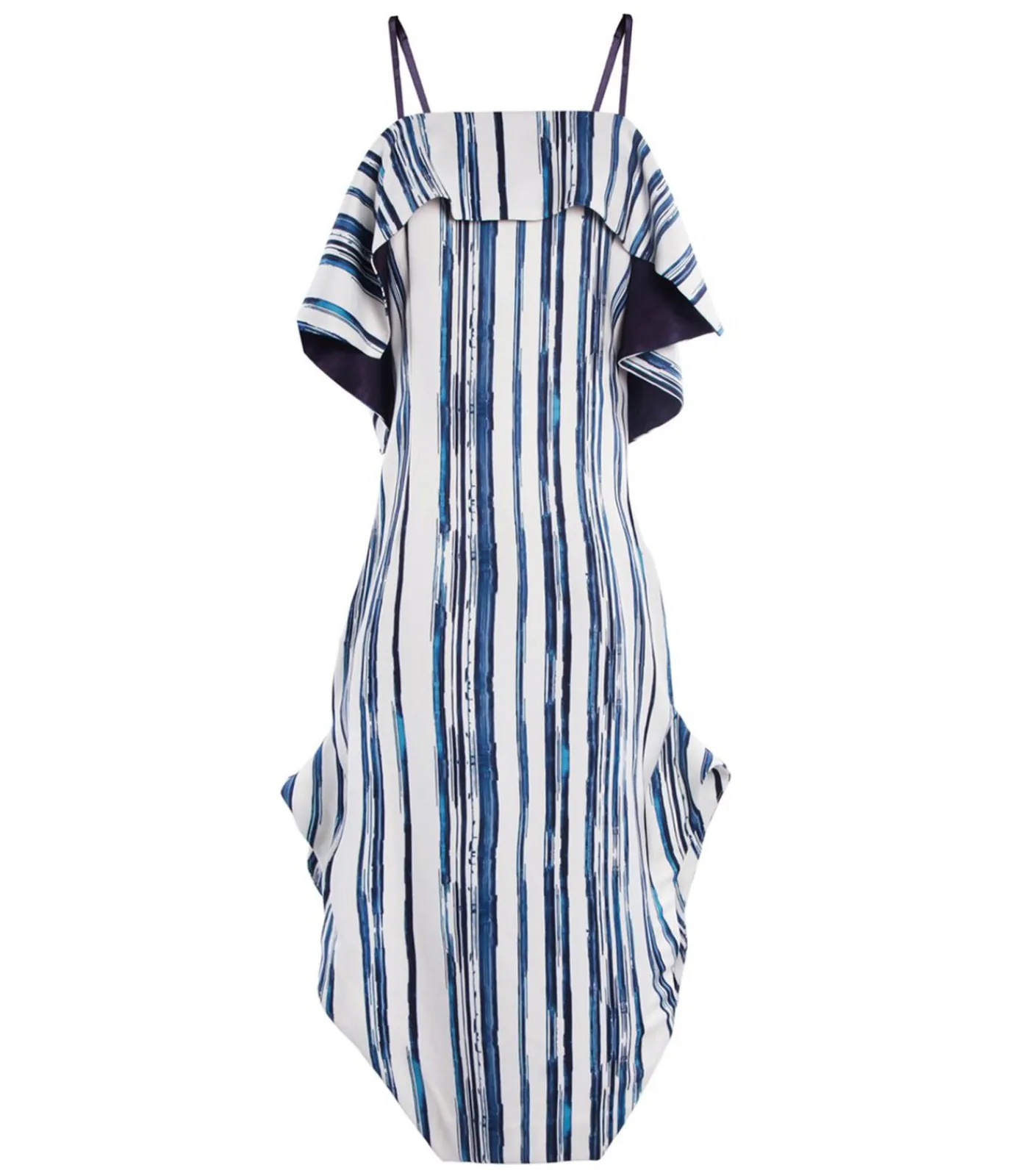 Smart & Joy Midi-jurk met dun bandje en ruche in gestreepte print blue Online
