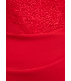 Goddiva Midi-jurk “One Shoulder Organza Fan Detail Lace Bodice Midi Dress” red Outlet