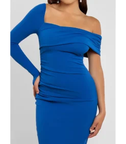Goddiva Midi-jurk “One Shoulder Scuba Midi Dress” blue Outlet
