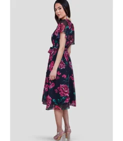 Goddiva Midi-jurk “Printed Lurex A Line Flutter Sleeve Midi Dress” black Online