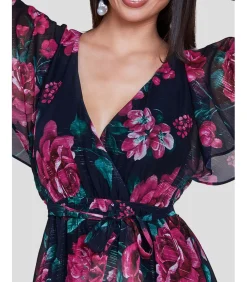 Goddiva Midi-jurk “Printed Lurex A Line Flutter Sleeve Midi Dress” black Online