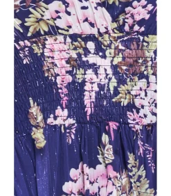 Goddiva Midi-jurk “Printed Lurex Chiffon Long Sleeve Midi Dress” darkBlue
