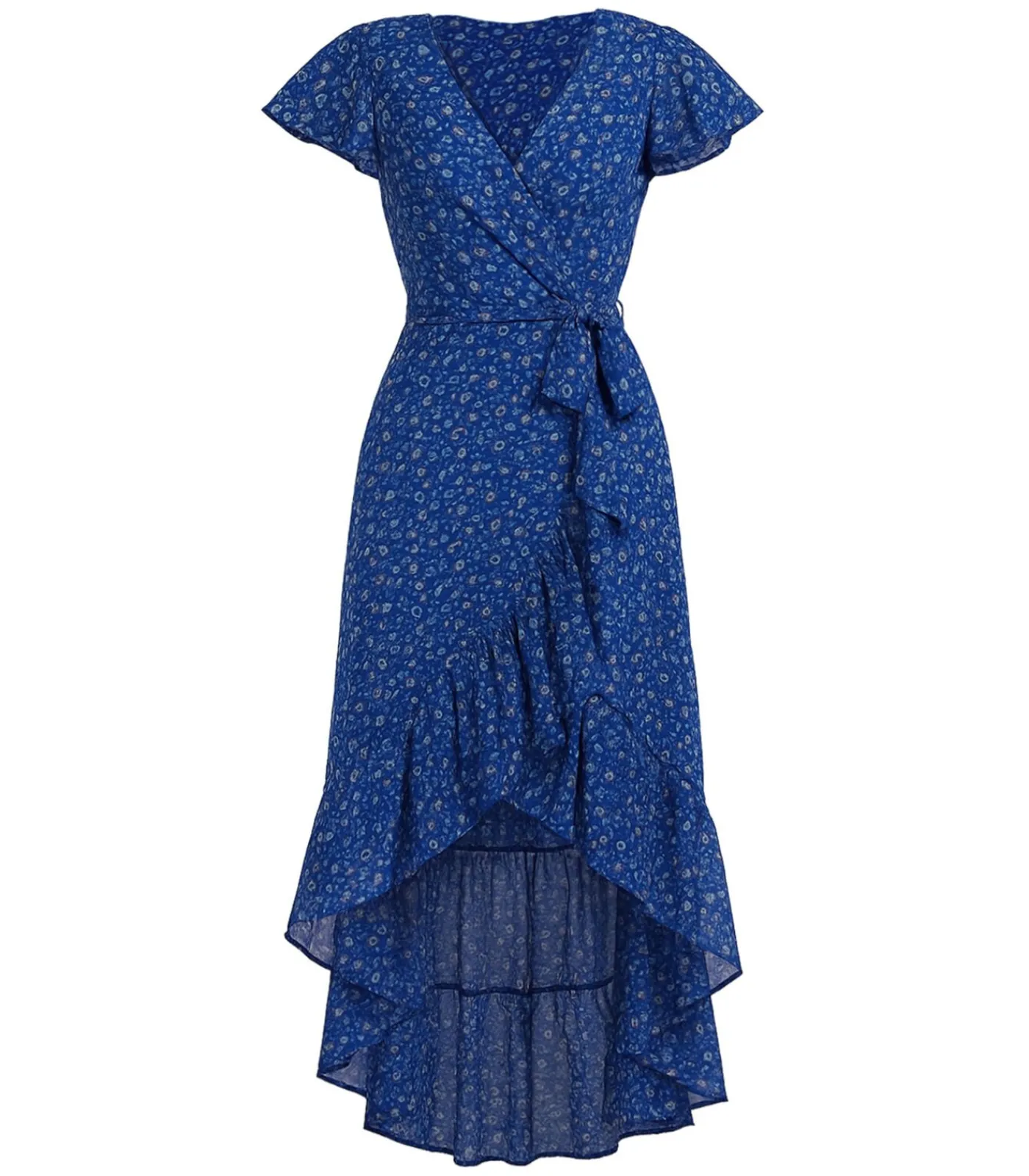 Goddiva Midi-jurk “Printed Wrap High And Low Midaxi Dress” darkBlue Sale