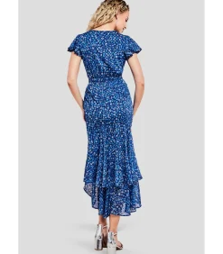 Goddiva Midi-jurk “Printed Wrap High And Low Midaxi Dress” darkBlue Sale