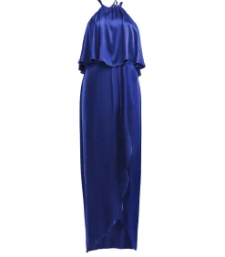 Goddiva Midi-jurk “Satin Viscose Front Wrap Midaxi Dress” darkBlue Clearance