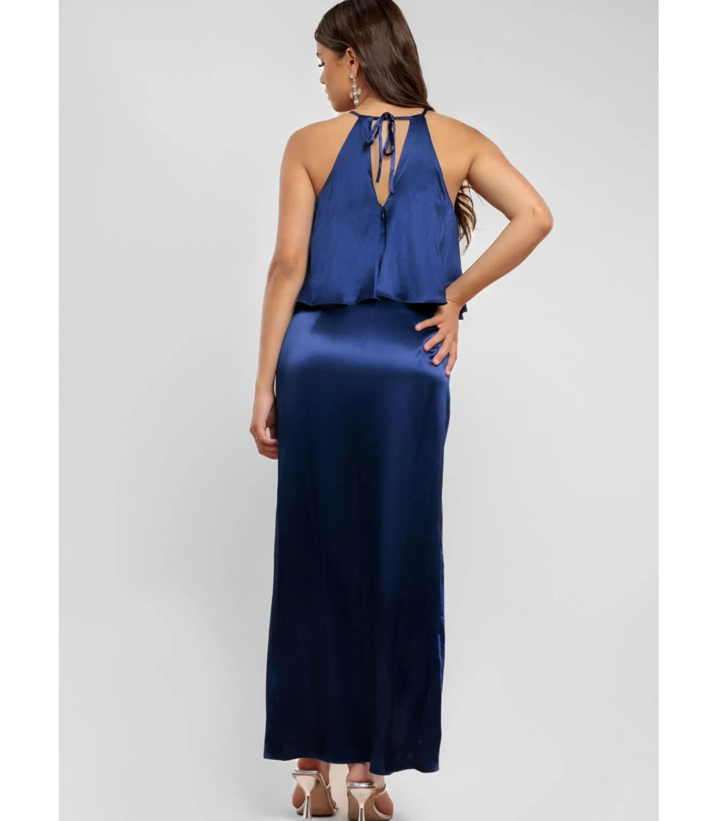Goddiva Midi-jurk “Satin Viscose Front Wrap Midaxi Dress” darkBlue Clearance
