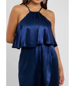 Goddiva Midi-jurk “Satin Viscose Front Wrap Midaxi Dress” darkBlue Clearance