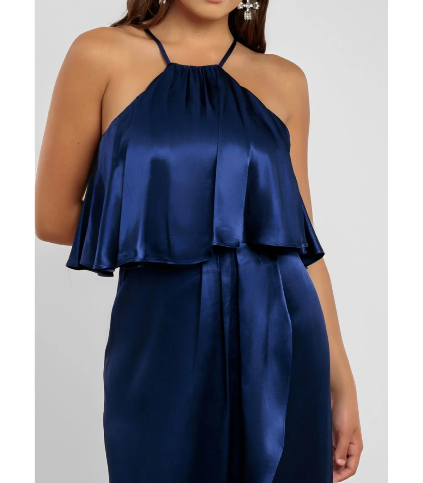 Goddiva Midi-jurk “Satin Viscose Front Wrap Midaxi Dress” darkBlue Clearance