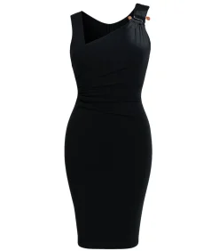 Goddiva Midi-jurk “Scuba Crepe Asymmetric Neck Midi Dress” black Hot