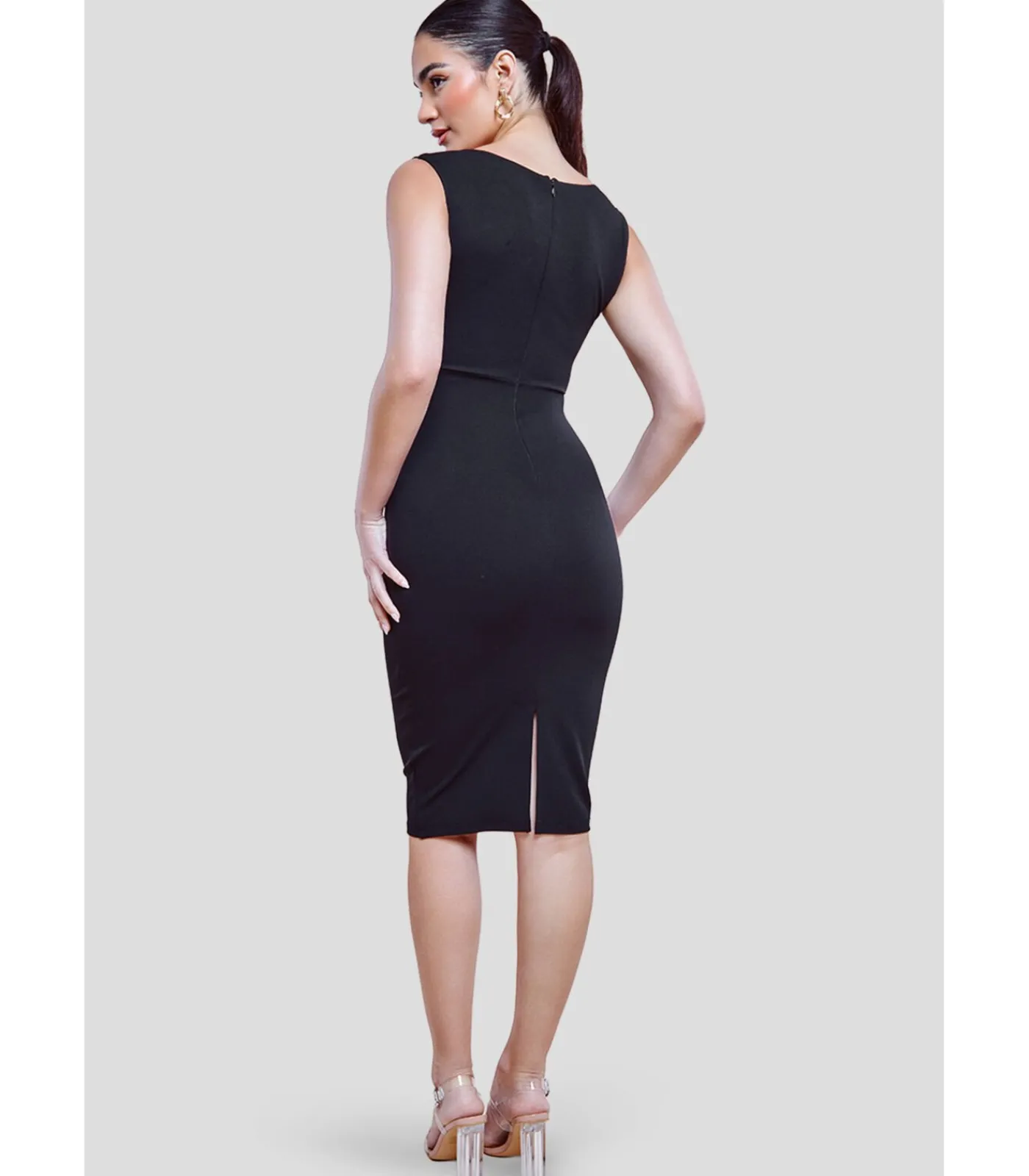 Goddiva Midi-jurk “Scuba Crepe Asymmetric Neck Midi Dress” black Hot