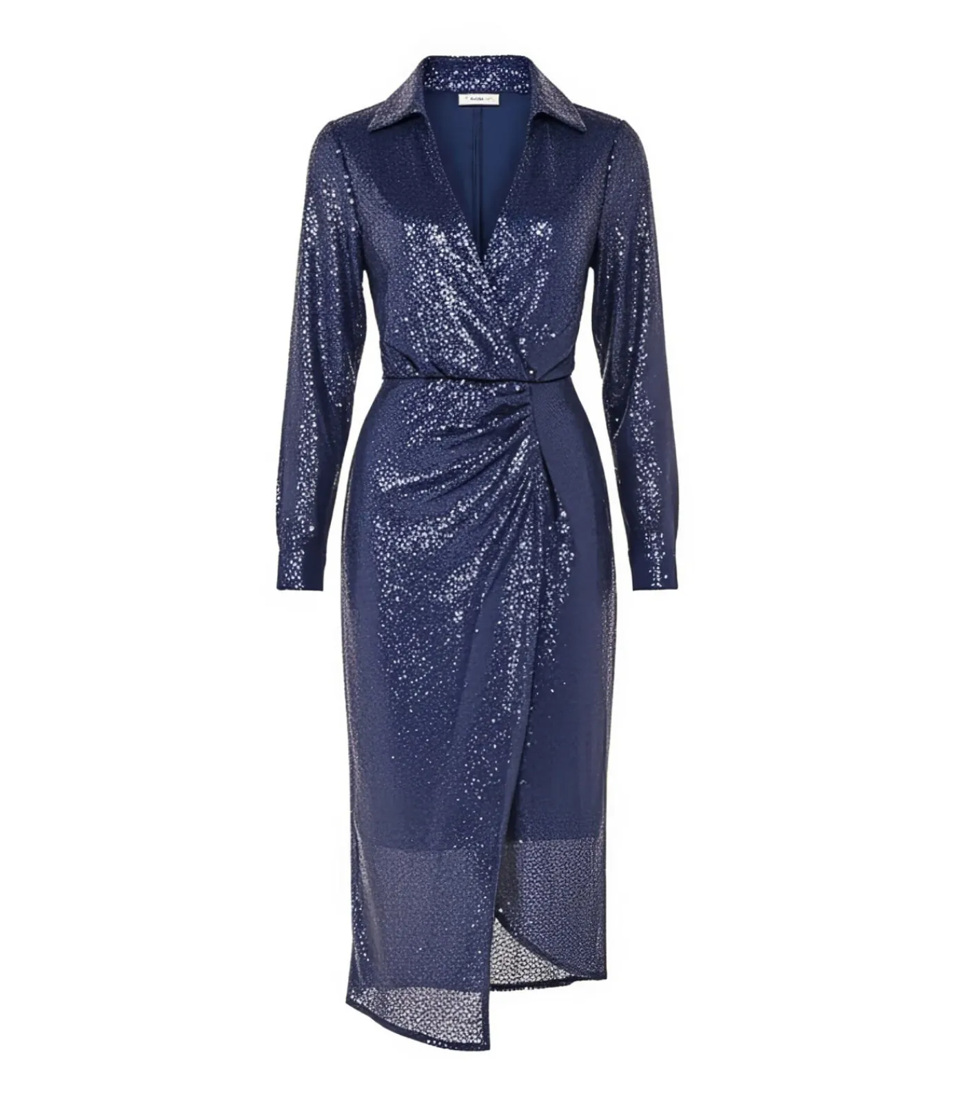 Goddiva Midi-jurk “Sequin Front Split Shirt Dress” darkBlue Discount