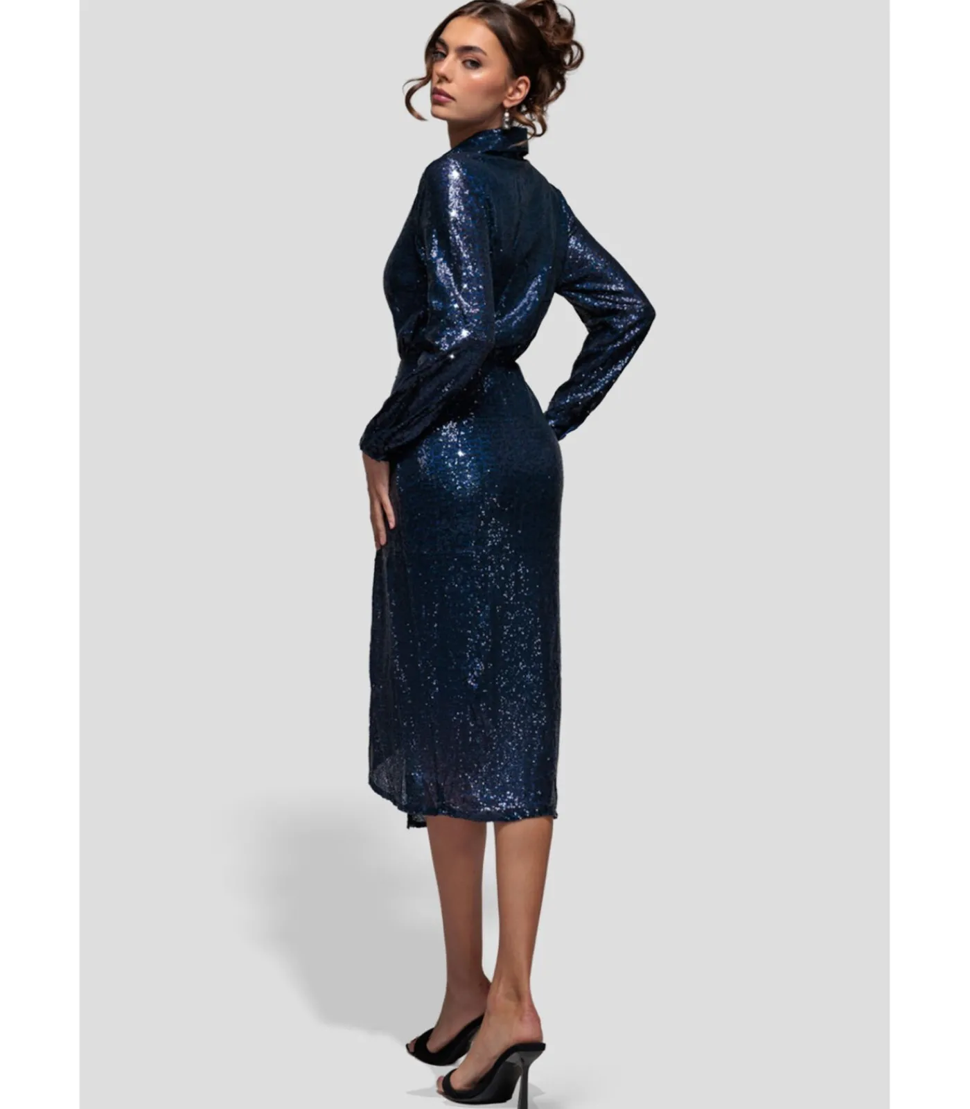 Goddiva Midi-jurk “Sequin Front Split Shirt Dress” darkBlue Discount