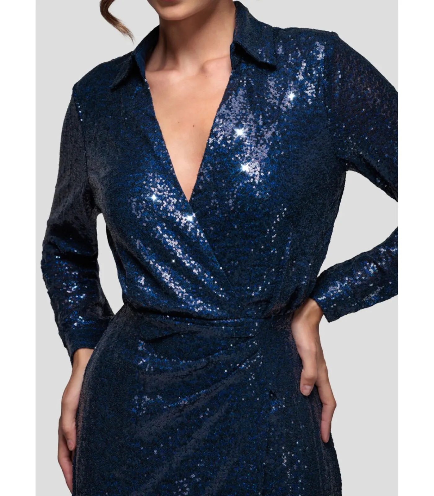 Goddiva Midi-jurk “Sequin Front Split Shirt Dress” darkBlue Discount