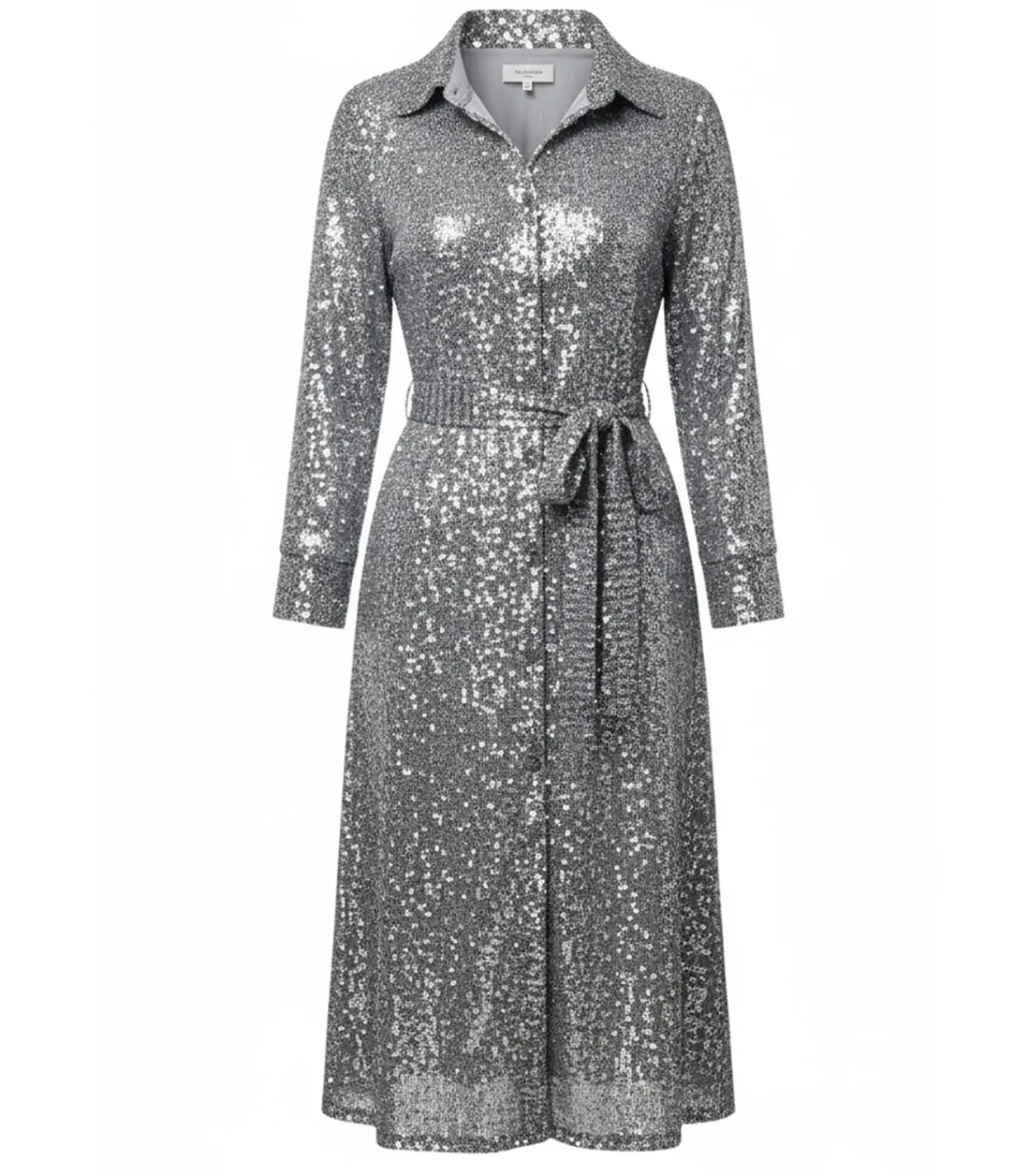 Goddiva Midi-jurk “Sequin Skater Shirt Dress” silver Outlet