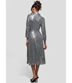 Goddiva Midi-jurk “Sequin Skater Shirt Dress” silver Outlet