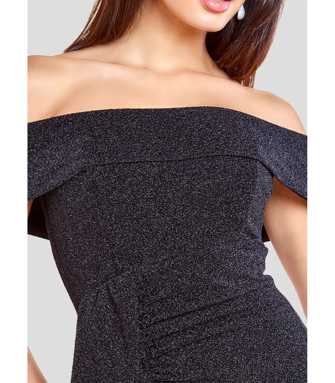 Goddiva Midi-jurk “Sparkling Bardot Midi With Waterfall Ruffle” black Clearance