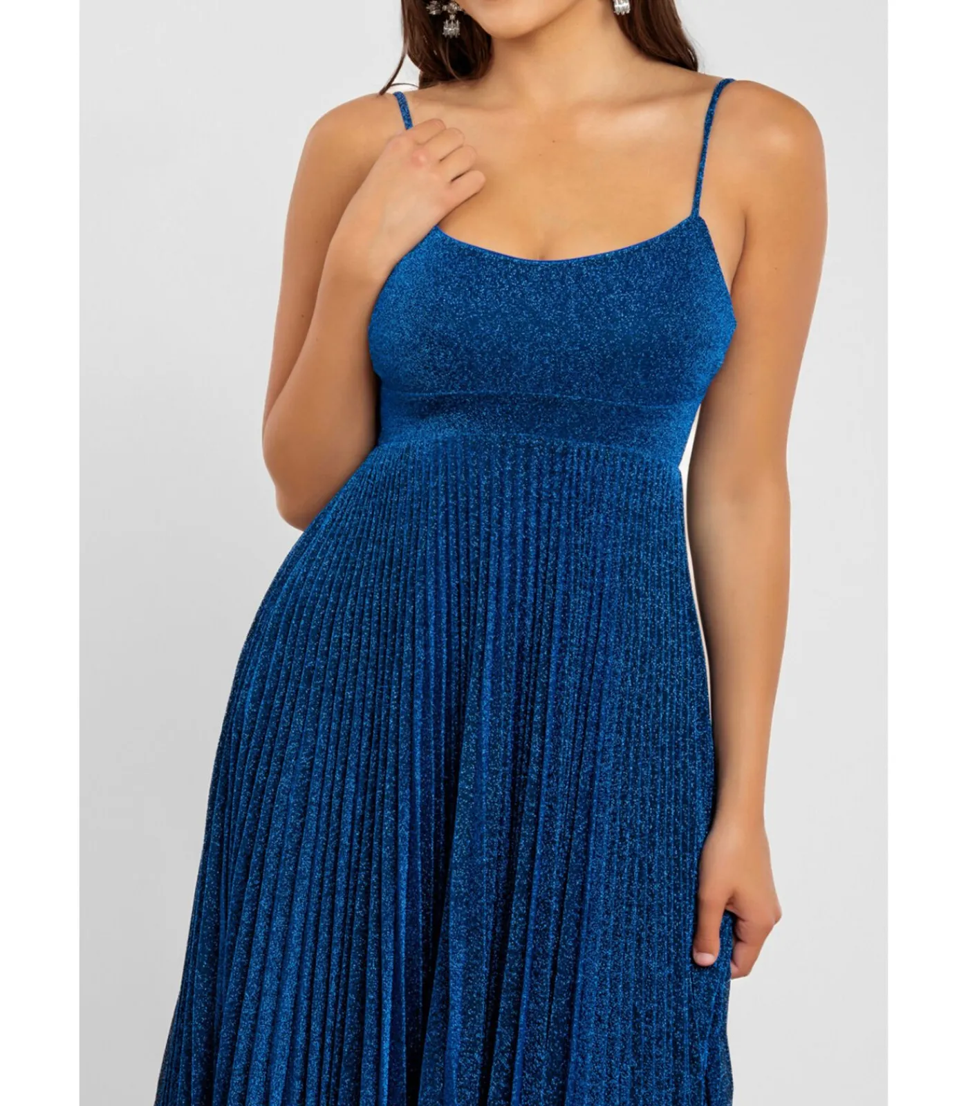 Goddiva Midi-jurk “Tie Back Pleated Lurex Skater Midi Dress” blue Discount