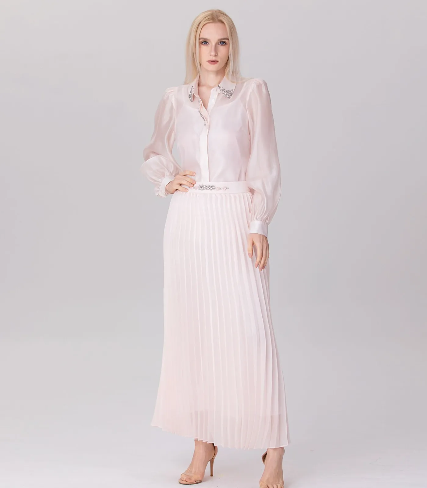 Smart & Joy Midi-rok met organzaplooien pink Hot