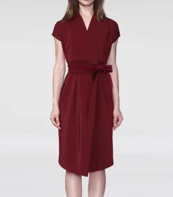 Smart & Joy Mid-length wikkeljurk met toegevoegde riem bordeaux Hot