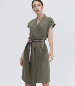 Smart & Joy Mid-length wrap Effet-jurk en toegevoegde riem oliveGreen New