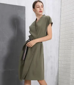 Smart & Joy Mid-length wrap Effet-jurk en toegevoegde riem oliveGreen New
