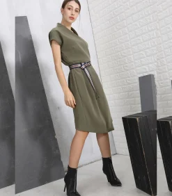 Smart & Joy Mid-length wrap Effet-jurk en toegevoegde riem oliveGreen New