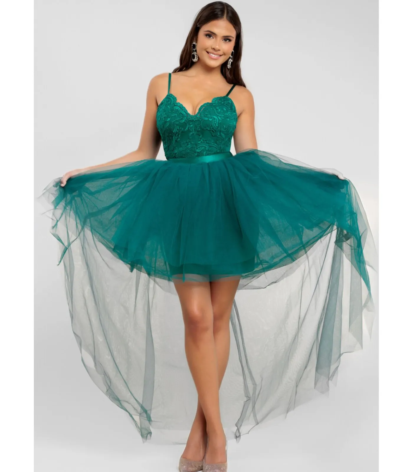 Goddiva Mini-jurk “High Low Tulle Mini With Lace Bodice” green Outlet