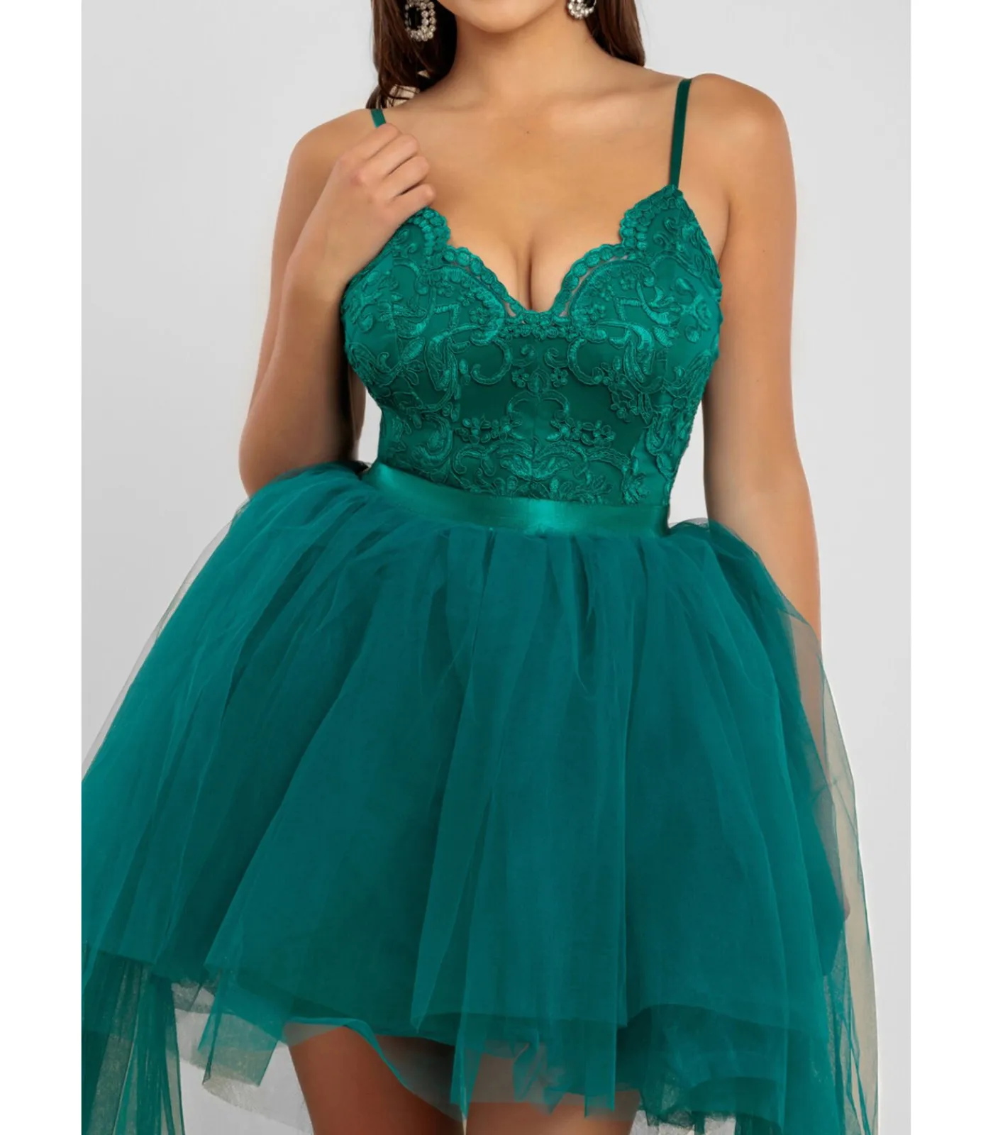 Goddiva Mini-jurk “High Low Tulle Mini With Lace Bodice” green Outlet