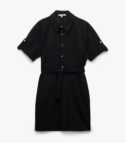 Koton Mini-jurk Polo Kraag Korte Mouwen Zwarte Knoopsluiting black Outlet