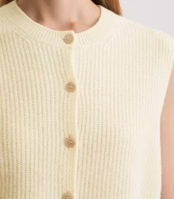 Marc O'Polo Mouwloos gebreid gilet slim beige Outlet