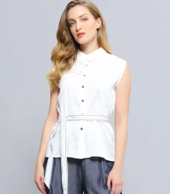 Smart & Joy Mouwloos shirt met biesjes white Online