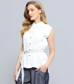 Smart & Joy Mouwloos shirt met biesjes white Online