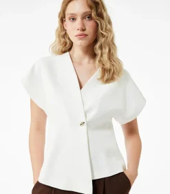 Koton Mouwloze Asymmetrische V-hals Oversized Gilet white Clearance