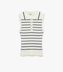 Koton Mouwloze Polo Trui met Strepen en Knoopsluiting navyBlue Clearance