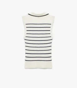 Koton Mouwloze Polo Trui met Strepen en Knoopsluiting navyBlue Clearance