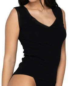 LUNA Mouwloze V-hals top Cotton Touch black