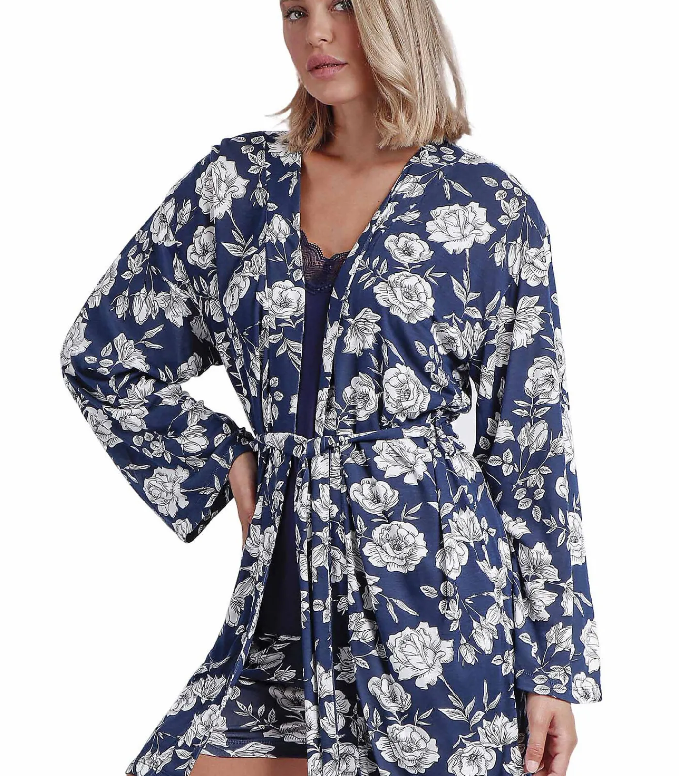 ADMAS Navy Flowers negligé blue Sale